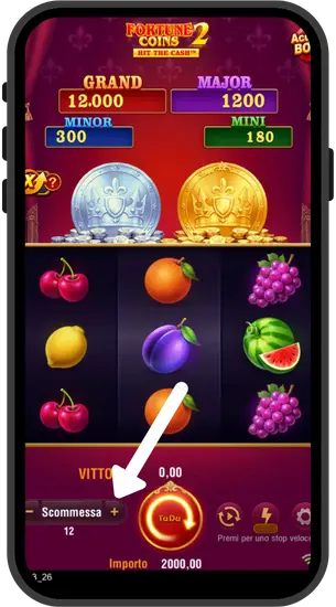 Pannello di regolazione della puntata di Fortune Coins 2