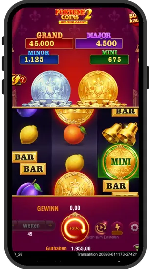 Fortune Coins 2 aktives Gameplay mit Walzen und Gewinnkombinationen