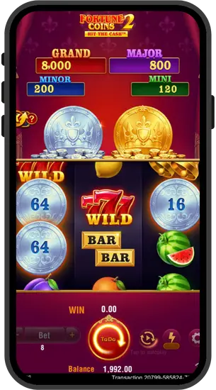 Aktywna rozgrywka Fortune Coins 2 z bębnami i kombinacjami wygrywającymi