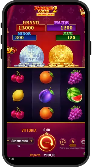 Homepage ufficiale di Fortune Coins 2 con interfaccia di gioco