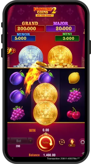 Bębny w akcji z dwiema złotymi monetami Fortune Coins