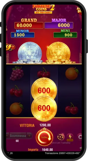 Vincita di 1200 monete in Fortune Coins 2