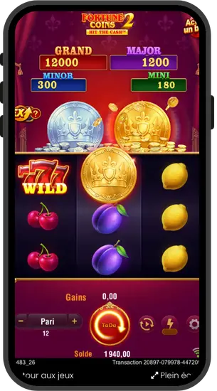 Schermata principale di Fortune Coins 2 con rulli e simbolo Wild